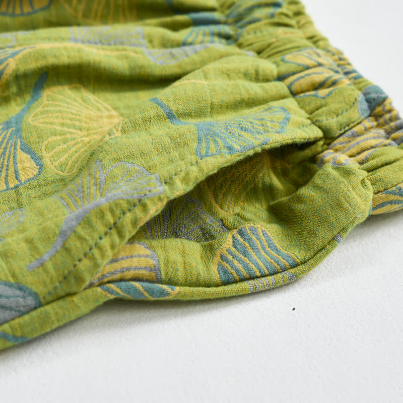 Ownkoti Green Ginkgo Leaf Cotton Pajama Pants - image 3