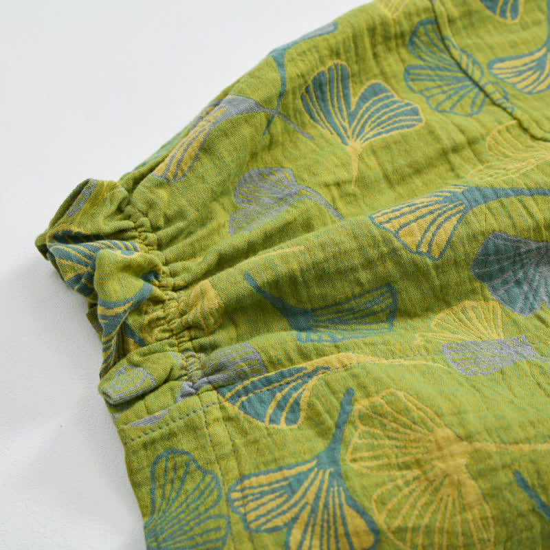 Ownkoti Green Ginkgo Leaf Cotton Pajama Pants - image 4