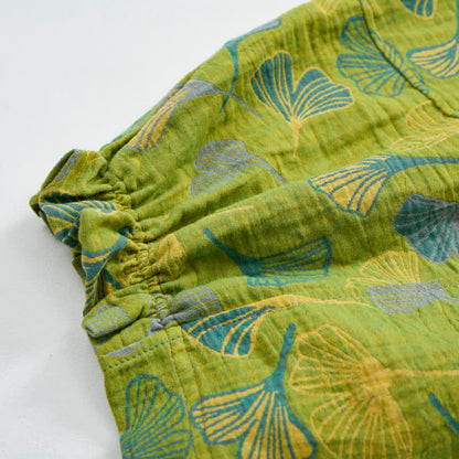 Ownkoti Green Ginkgo Leaf Cotton Pajama Pants - image 4