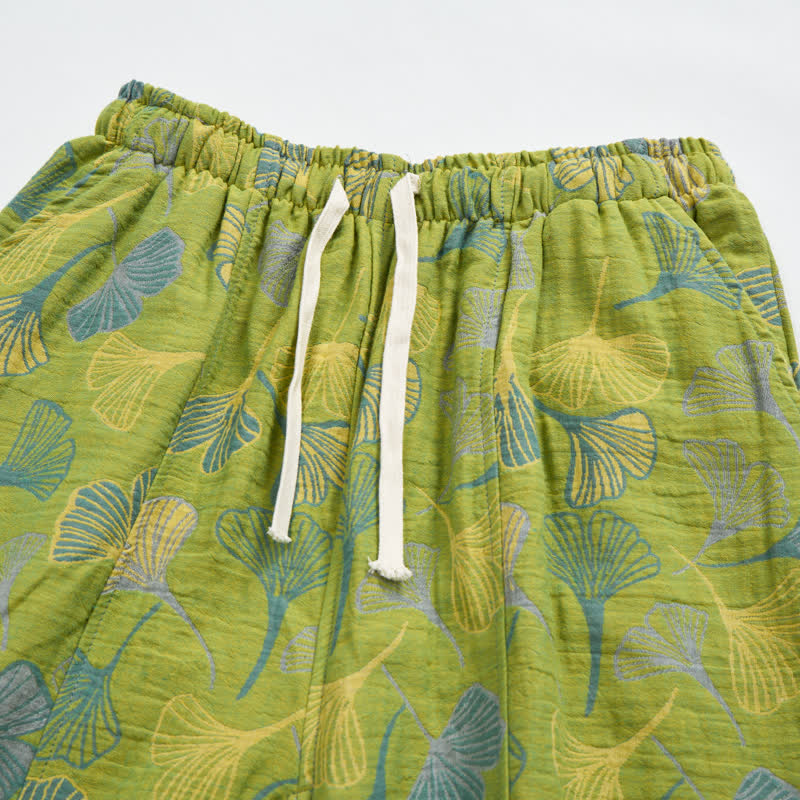 Ownkoti Green Ginkgo Leaf Cotton Pajama Pants - image 2