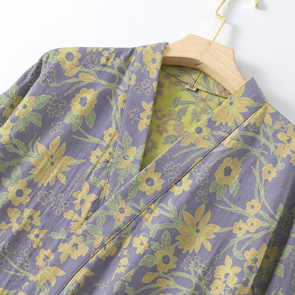 Ownkoti Pastoral Floral Jacquard Kimono Cotton Robe - image 14