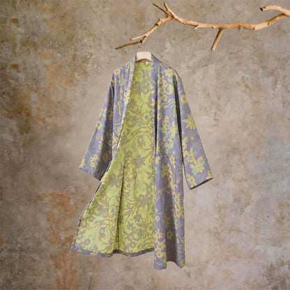 Ownkoti Pastoral Floral Jacquard Kimono Cotton Robe - Purple - XXL - image 12