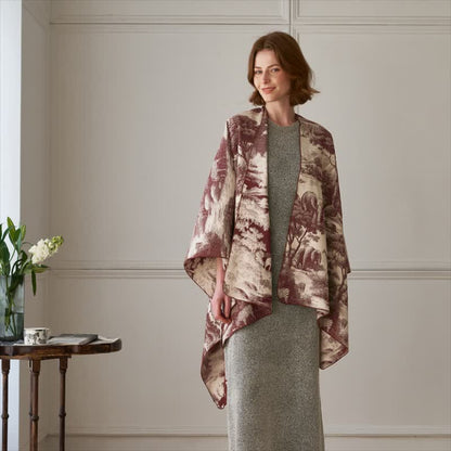 Ownkoti Vintage Jungle Toile Poncho Shawl Wrap - Claret - 51" x 63" - image 8