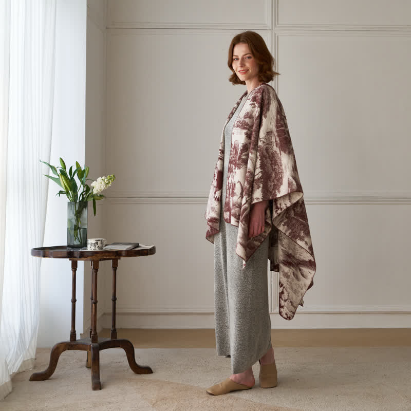 Ownkoti Vintage Jungle Toile Poncho Shawl Wrap - image 11