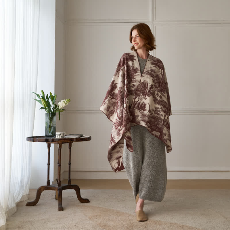 Ownkoti Vintage Jungle Toile Poncho Shawl Wrap - image 10