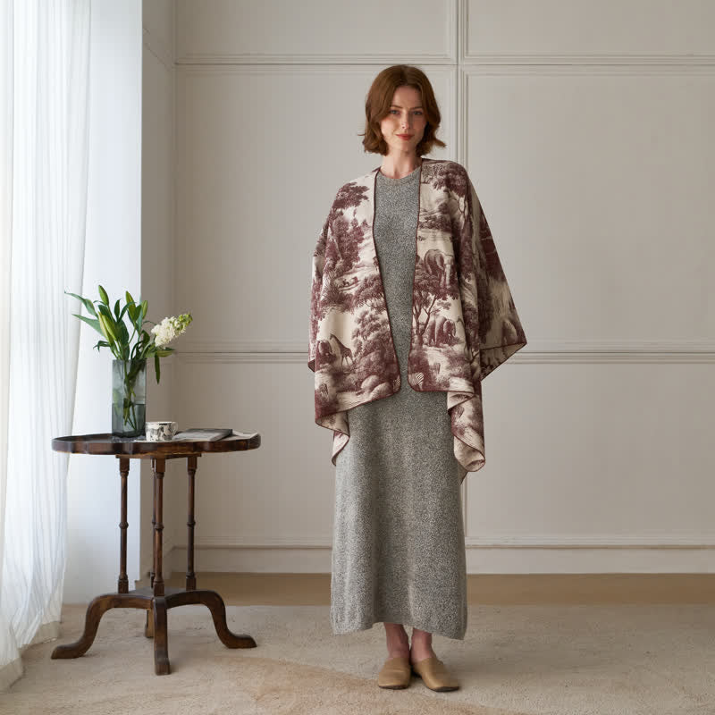 Ownkoti Vintage Jungle Toile Poncho Shawl Wrap - image 9