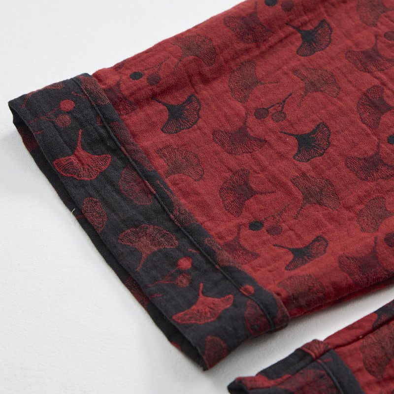 Ownkoti Ginkgo Leaf Oriental Tassel Cotton Pajamas - image 7