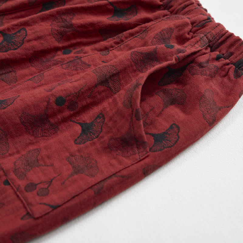 Ownkoti Ginkgo Leaf Oriental Tassel Cotton Pajamas - image 8