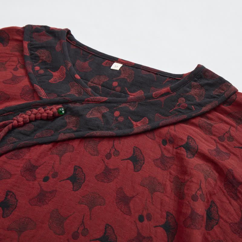 Ownkoti Ginkgo Leaf Oriental Tassel Cotton Pajamas - image 4