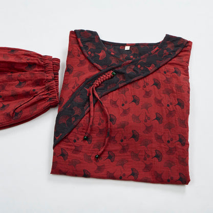 Ownkoti Ginkgo Leaf Oriental Tassel Cotton Pajamas - image 2