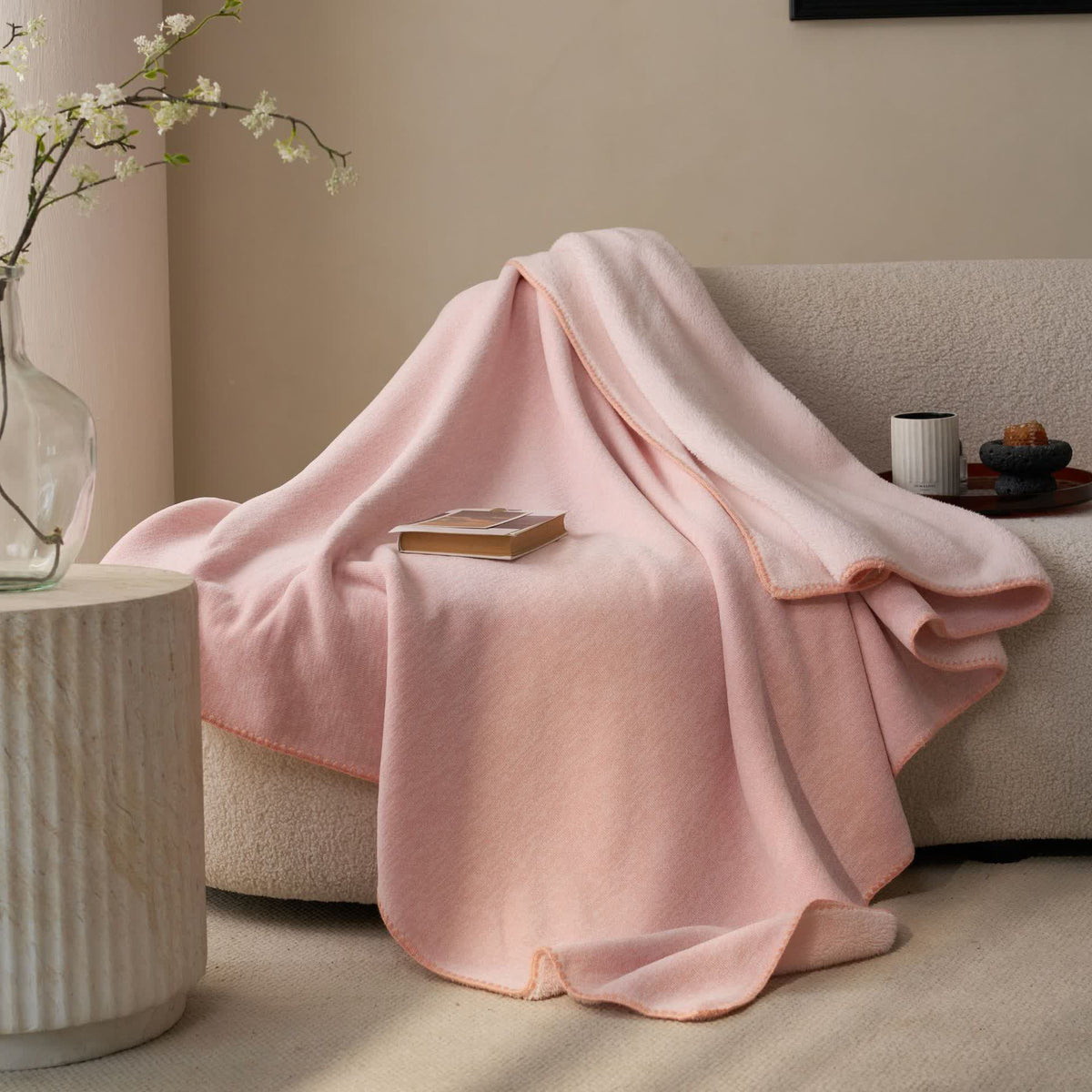 Ownkoti Minimalist Dual-Sided Sherpa Fleece Throw Blanket - Pink - 79"W x 90"L - image 14