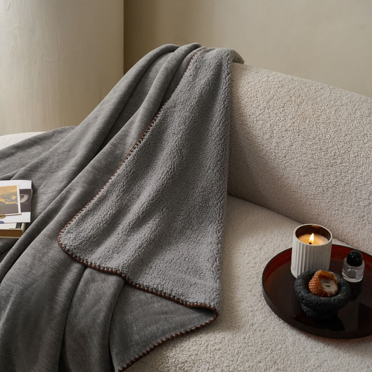 Ownkoti Minimalist Dual-Sided Sherpa Fleece Throw Blanket - image 6