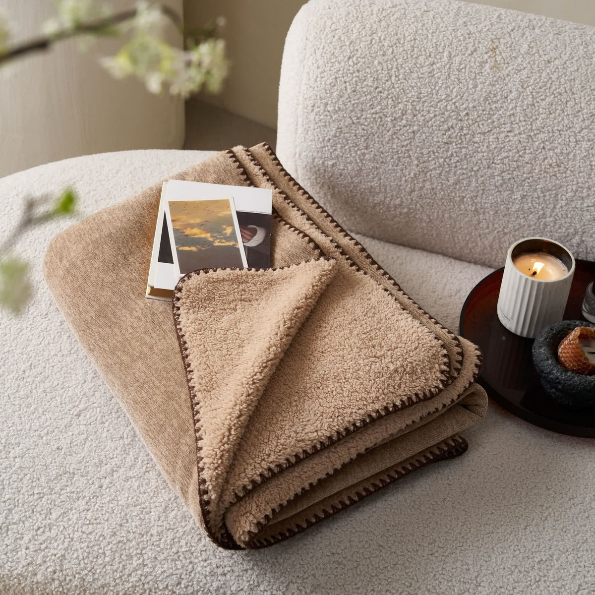 Ownkoti Minimalist Dual-Sided Sherpa Fleece Throw Blanket - image 4