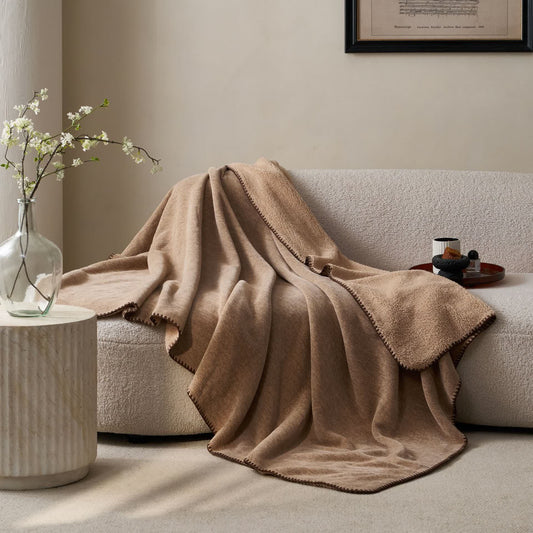 Ownkoti Minimalist Dual-Sided Sherpa Fleece Throw Blanket - Brown - 79"W x 90"L - image 0