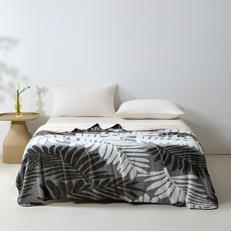 Ownkoti Modern Botanical Fleece Throw Blanket - Gray - 79"W x 90"L - image 0