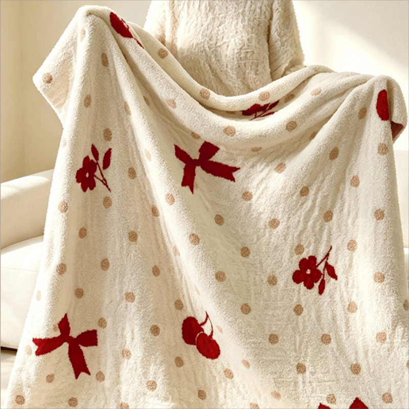 Ownkoti White Bow & Cherry Jacquard Throw Blanket - image 3