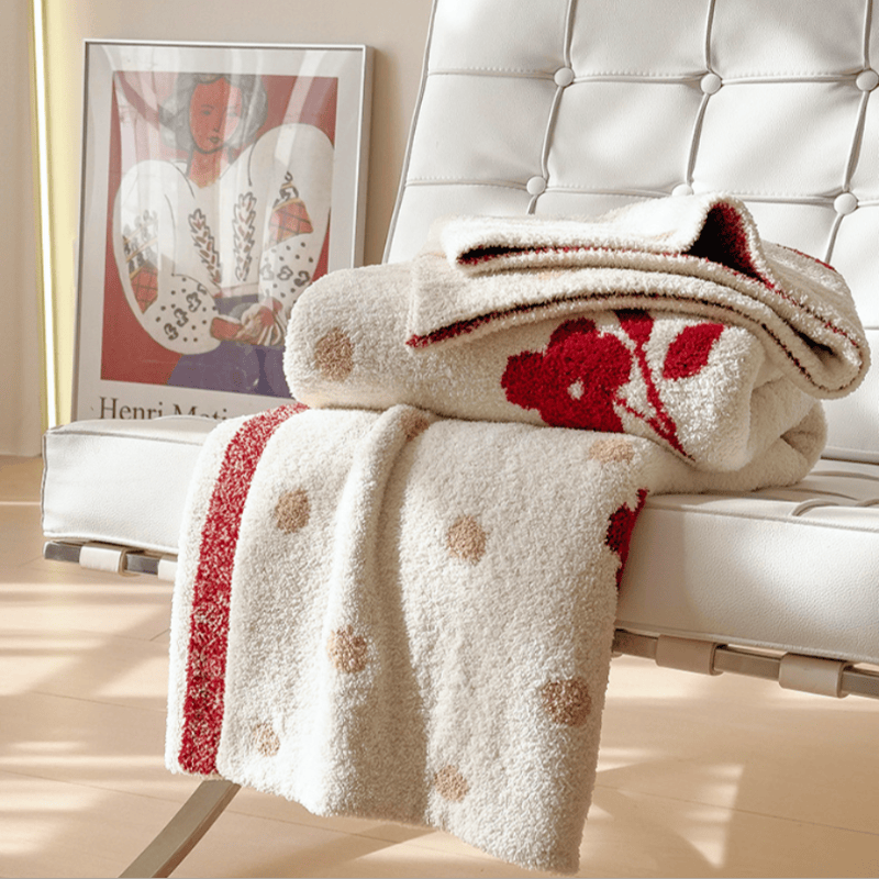 Ownkoti White Bow & Cherry Jacquard Throw Blanket - image 4