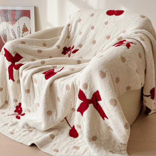Ownkoti White Bow & Cherry Jacquard Throw Blanket - White - 51" x 67" - image 0