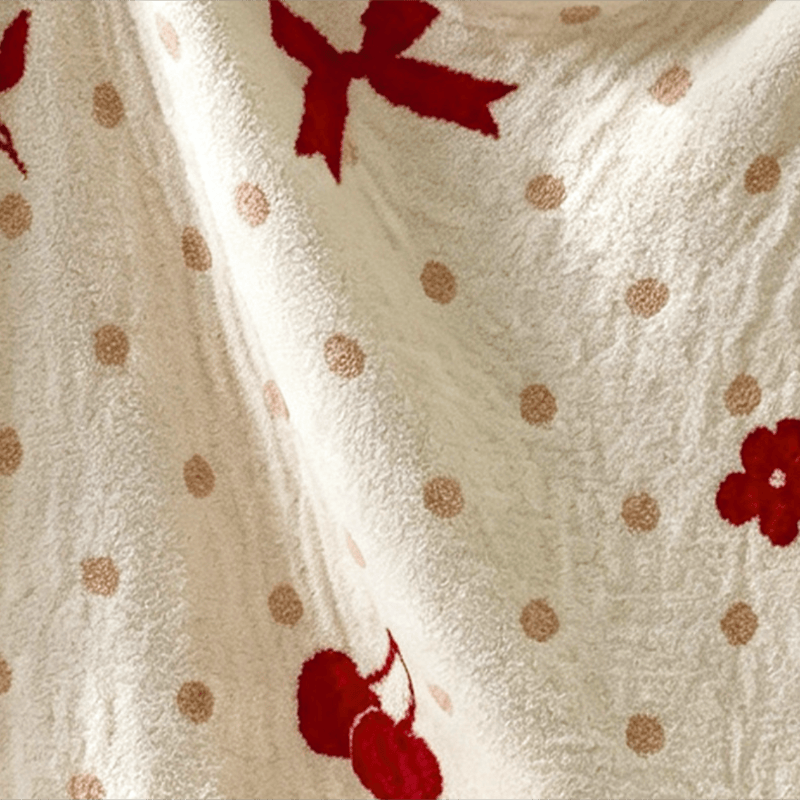 Ownkoti White Bow & Cherry Jacquard Throw Blanket - image 5