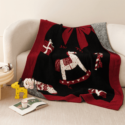 Ownkoti Christmas Rocking Horse Jacquard Throw Blanket - image 1