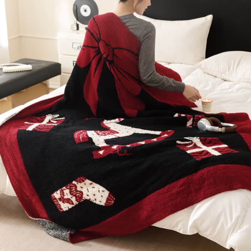 Ownkoti Christmas Rocking Horse Jacquard Throw Blanket - image 4
