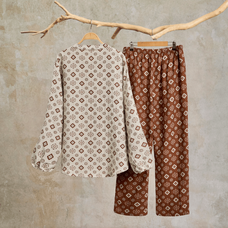 Ownkoti Retro Geometric Long Sleeve Pajama Set - image 1