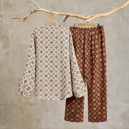 Ownkoti Retro Geometric Long Sleeve Pajama Set - image 1
