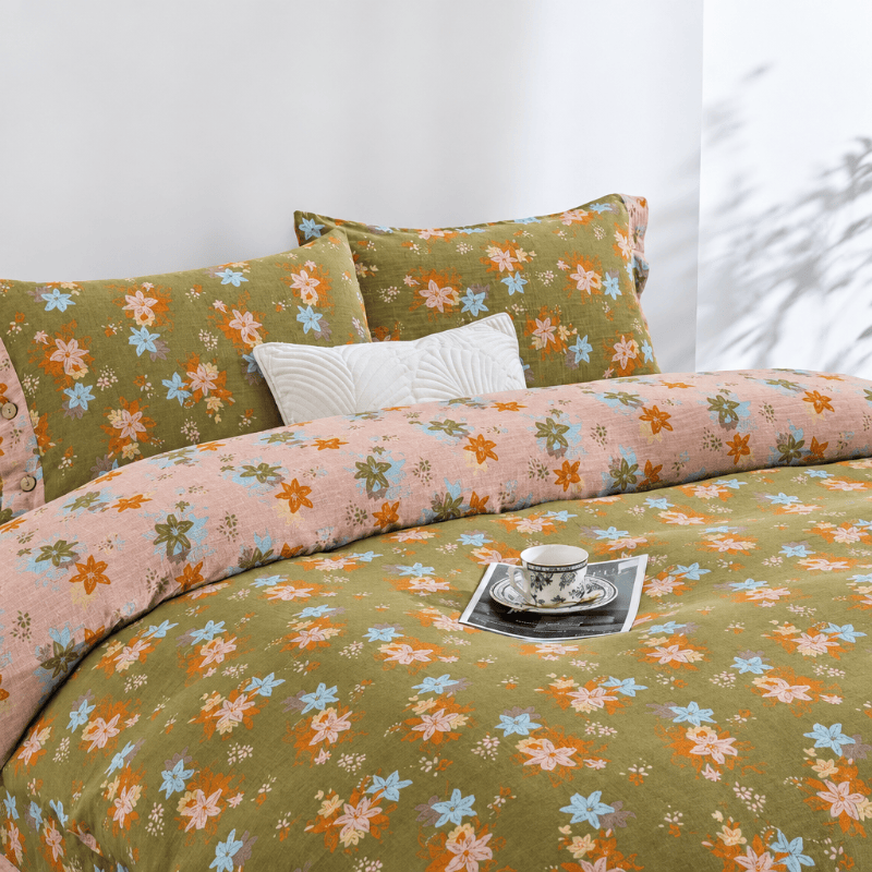 Ownkoti Crabapple Blossom Cotton Duvet Cover Bedding Set - Yellow - Bedding Set（4PCS） - Cal King - image 0