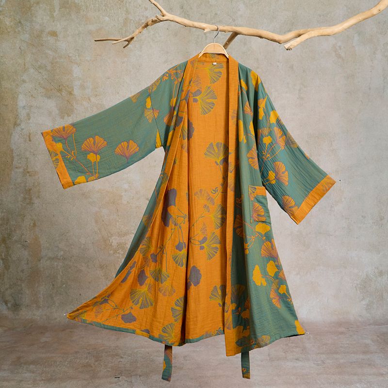 Ownkoti Large Ginkgo Leaf Cotton Kimono Robe - image 25