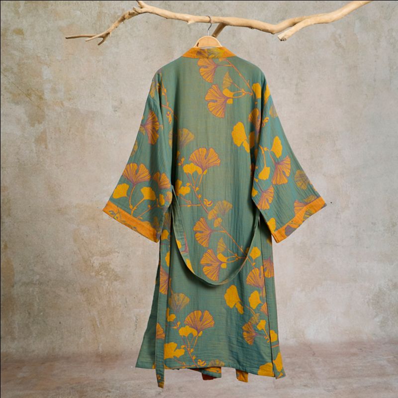 Ownkoti Large Ginkgo Leaf Cotton Kimono Robe - image 26