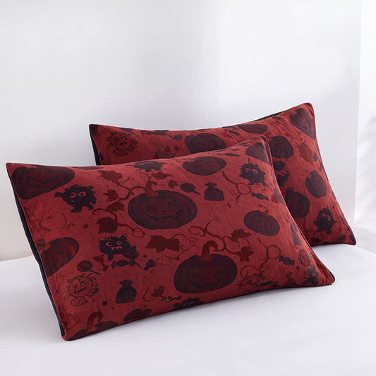 Ownkoti Burgundy Pumpkin Halloween Reversible Cotton Blanket - Red - 2PCS Pillowcases - 20" x 36" - image 4