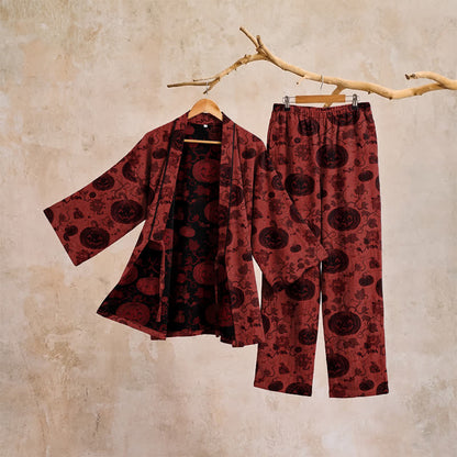 Ownkoti Halloween Pumpkin Cotton Kimono Pajama Set - image 4
