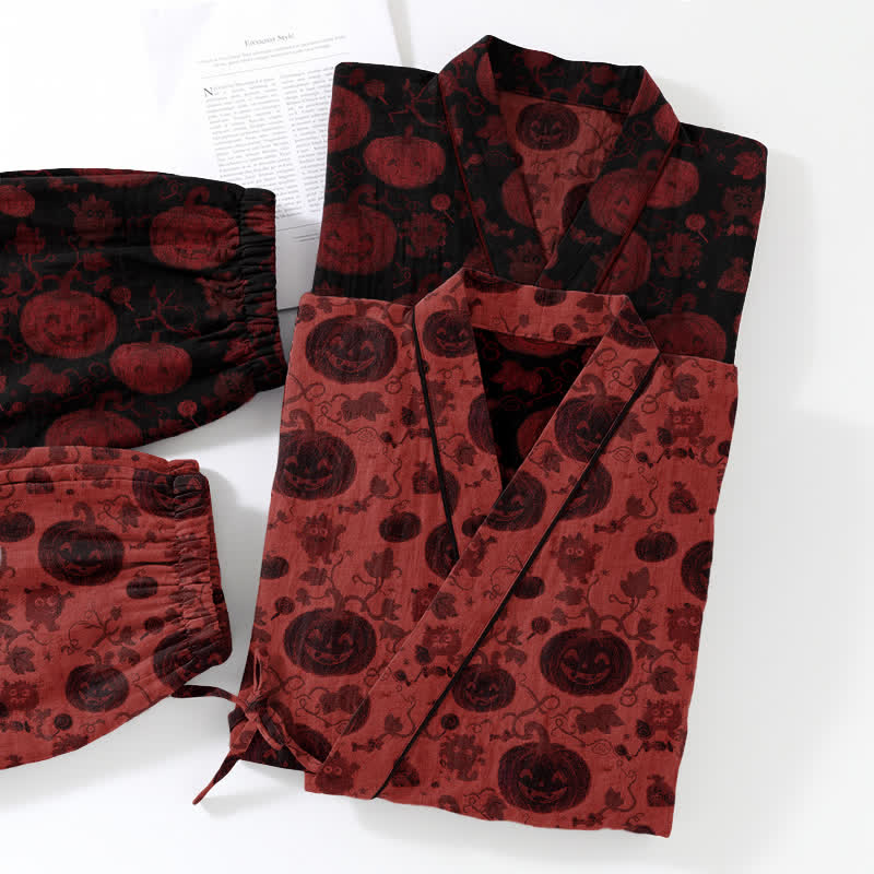 Ownkoti Halloween Pumpkin Cotton Kimono Pajama Set - image 5