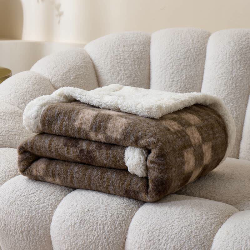 Ownkoti Double-Layer Sherpa Checkerboard Throw Blanket - 79"W x 90"L - image 0