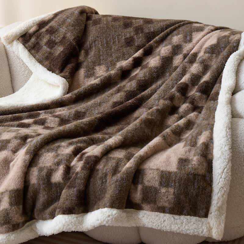 Ownkoti Double-Layer Sherpa Checkerboard Throw Blanket - image 4