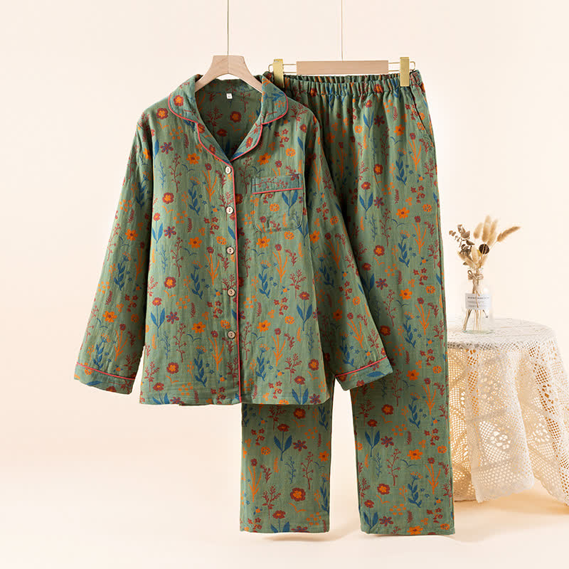 Ownkoti Garden Bloom Cotton Loungewear Set - Green - XL - image 15