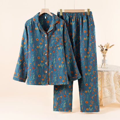 Ownkoti Garden Bloom Cotton Loungewear Set - Blue - XL - image 1