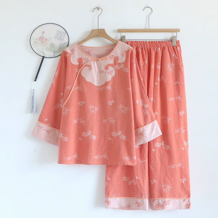 Ownkoti Floral Cotton Petal Collar Lounge Set - Orange - XL - image 0