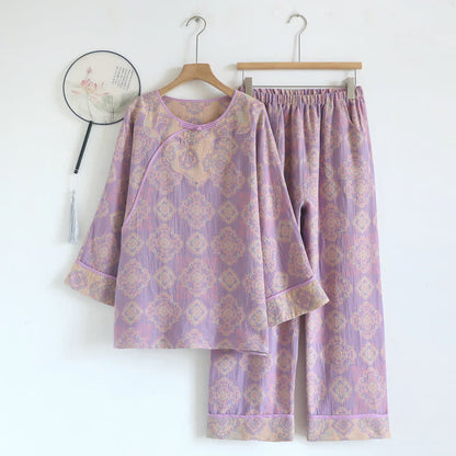 Ownkoti Vintage Oriental Cotton Gauze Lounge Set - Purple - XL - image 0