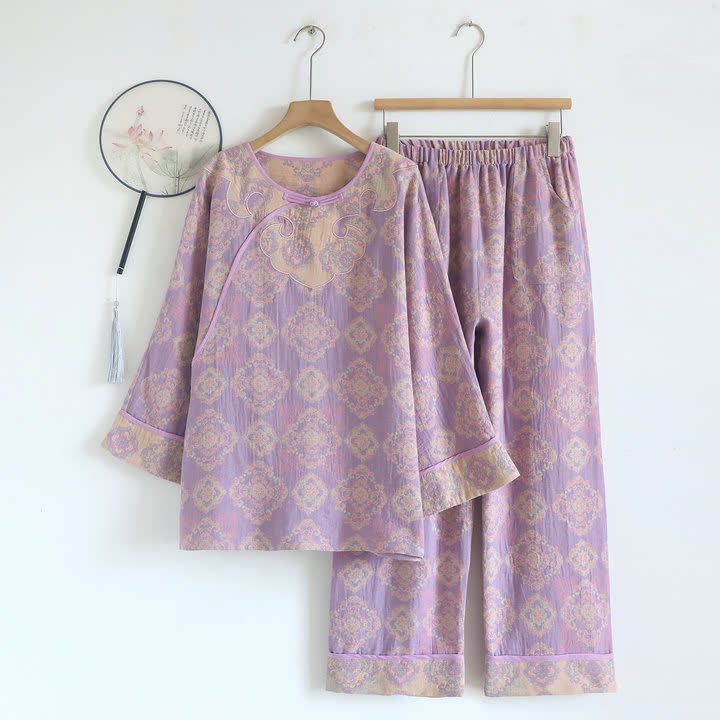 Ownkoti Vintage Oriental Cotton Gauze Lounge Set - Purple - XL - image 0
