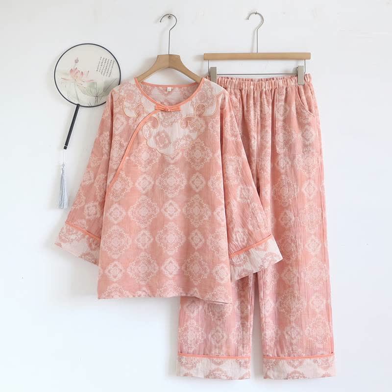 Ownkoti Vintage Oriental Cotton Gauze Lounge Set - Pink - XL - image 12