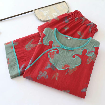 Ownkoti Vintage Butterfly Cotton Frog Button Pajama Set - image 1