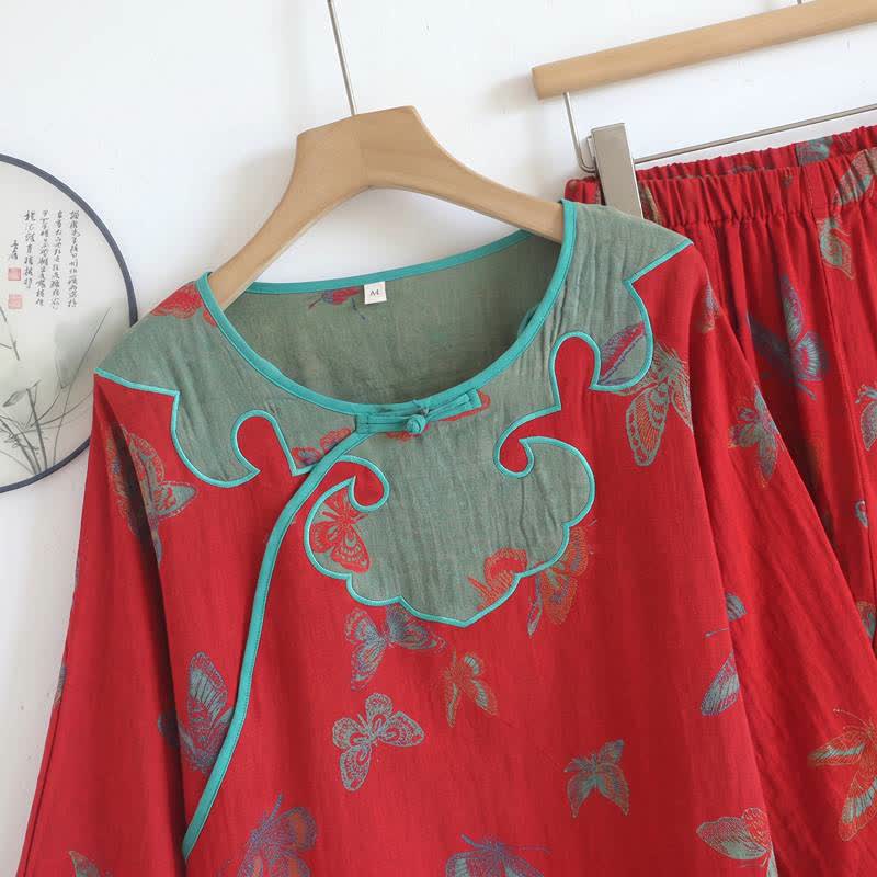 Ownkoti Vintage Butterfly Cotton Frog Button Pajama Set - image 2