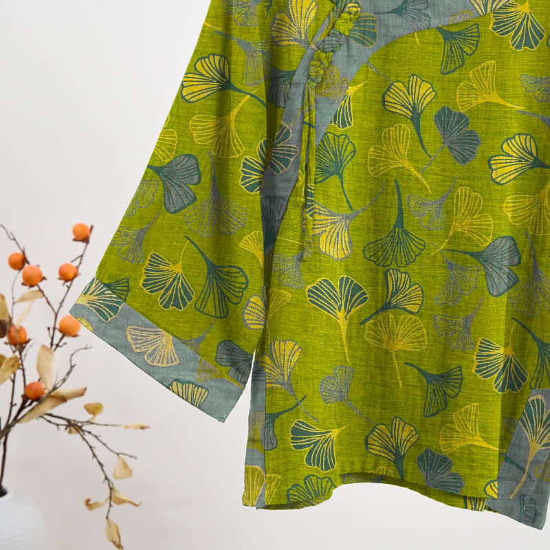Ownkoti Oriental Ginkgo Leaf Cotton Pajama Set - image 3