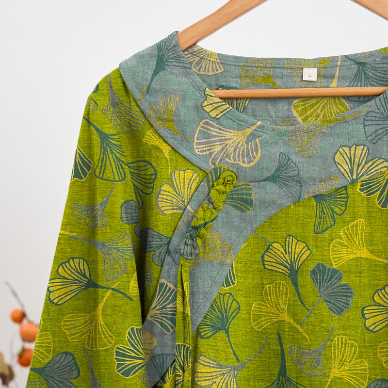 Ownkoti Oriental Ginkgo Leaf Cotton Pajama Set - image 2