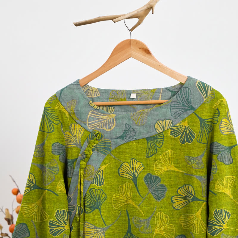 Ownkoti Oriental Ginkgo Leaf Cotton Pajama Set - image 1