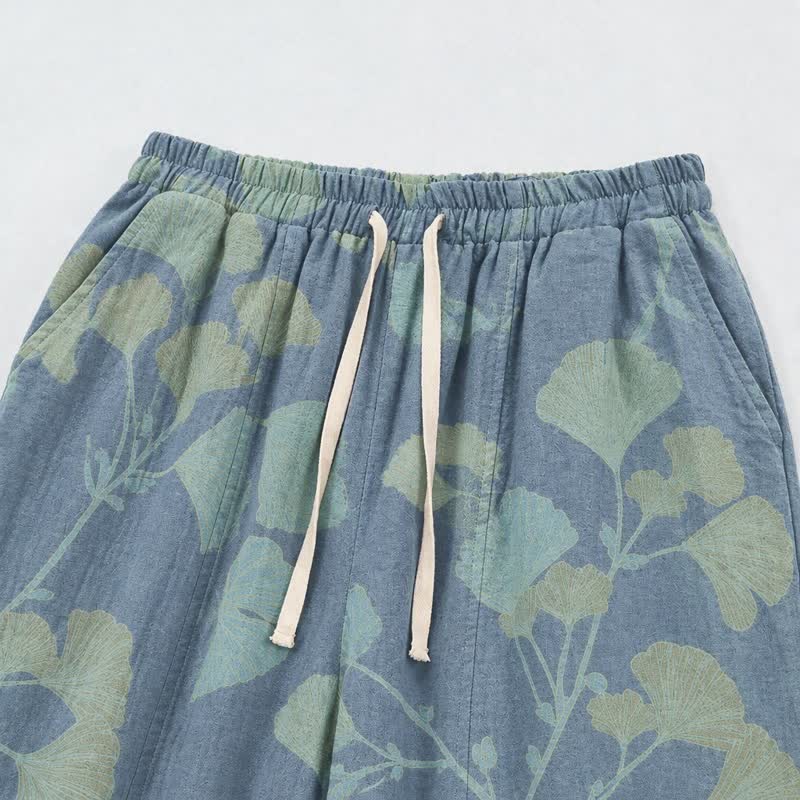 Ownkoti Retro Botanical Ginkgo Leaf Cotton Lounge Pants - image 2