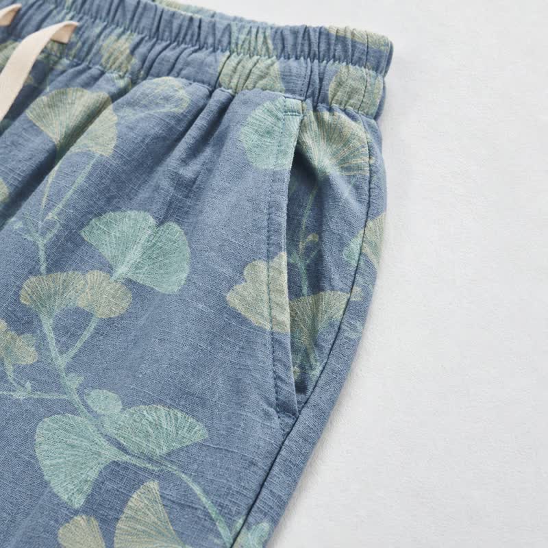 Ownkoti Retro Botanical Ginkgo Leaf Cotton Lounge Pants - image 4