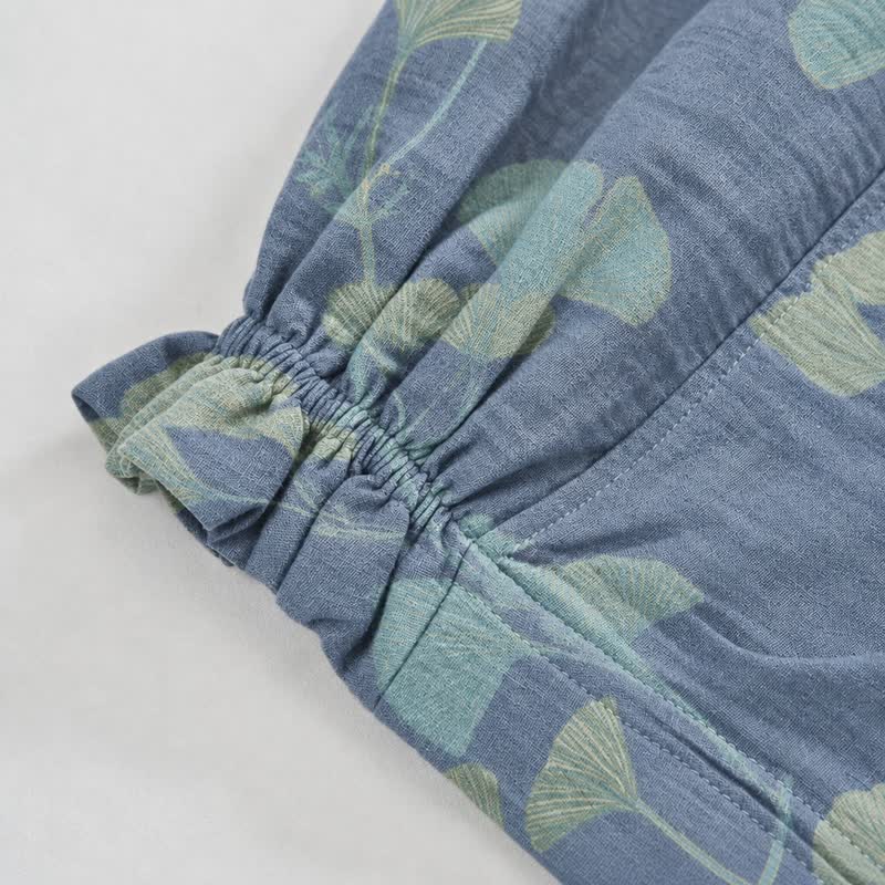 Ownkoti Retro Botanical Ginkgo Leaf Cotton Lounge Pants - image 3