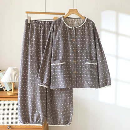 Ownkoti Candy Dot Cotton Gauze Lace Lounge Set - Gray - XXL - image 11